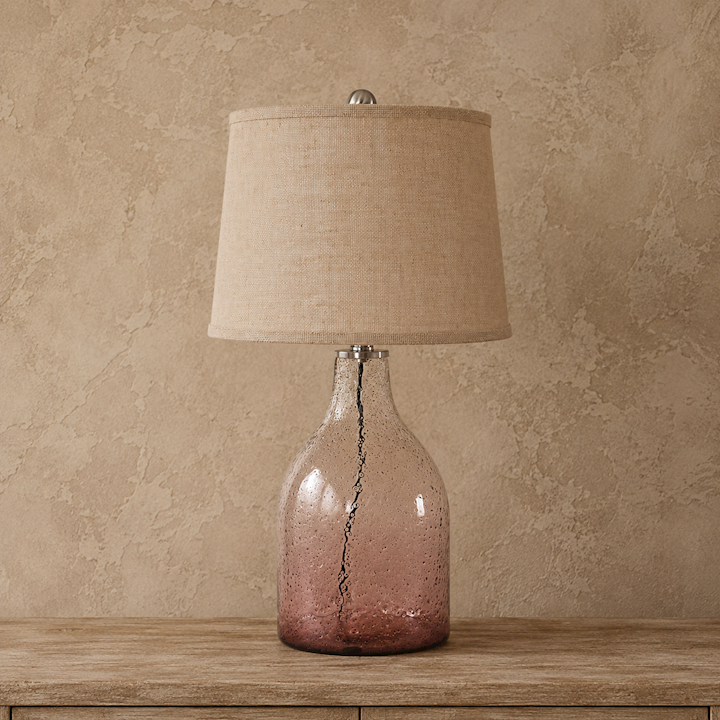 GLASS LAMP WITH BURLAP SHADE 32x32x65cm